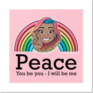 rainbow Reva Prisma peace sign emoji (black text) Posters and Art